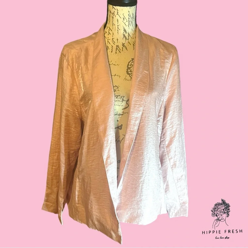 NEW WTags Eileen Fisher Metallic Dusty Pink Shawl Collar Open Linen Blend XL - Picture 1 of 8